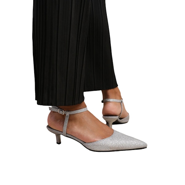 Where's That From Dam/Damer Malta Glitter Konstläder Ankelrem Kitten Heel Sandaler 8 UK Silver. Silver 8 UK