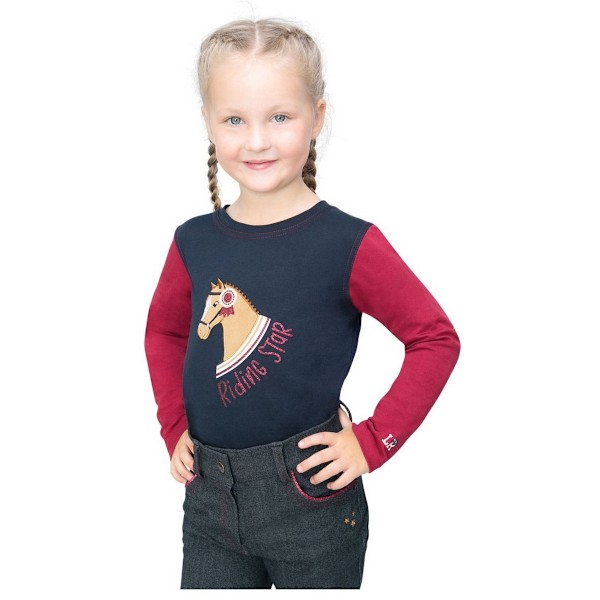 Little Rider Girls Riding Star Collection långärmad T-shirt Navy/Burgundy 7-8 Years