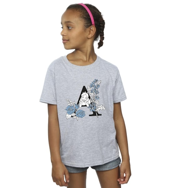 Disney Girls Alice In Wonderland Letter A Bomull T-shirt 9-11 år Sports Grey 9-11 Years