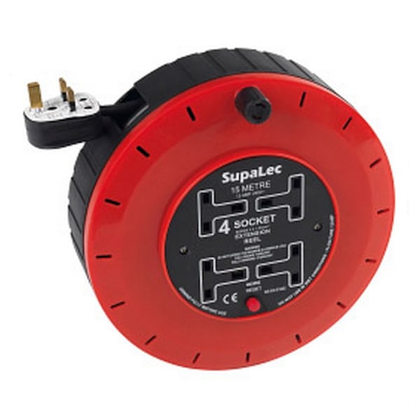SupaLec 4-vägs förlängningsrulle 15m röd/svart Red/Black 15m