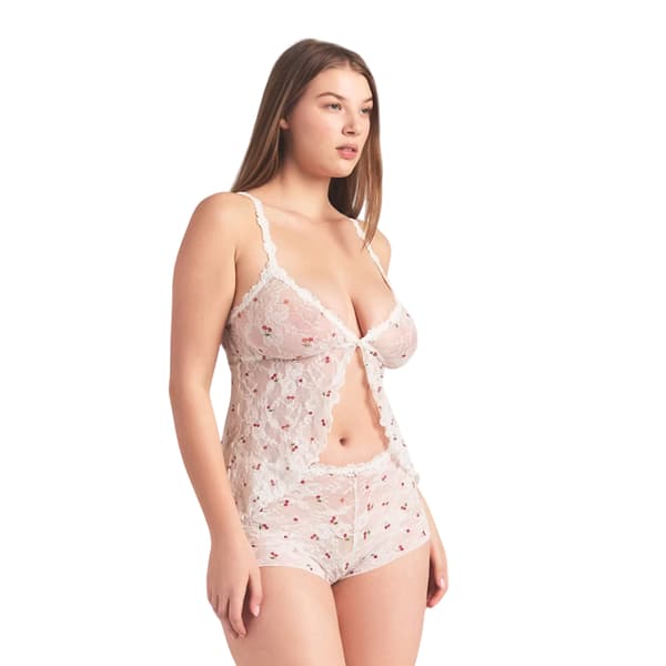 Skims Dam/Kvinnor Cherry Lace Stretchtopp 8 UK Ivory/Cherry Ivory/Cherry 8 UK