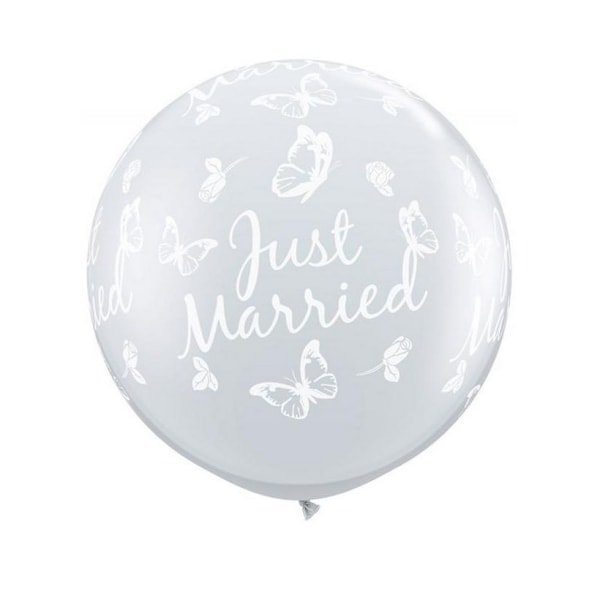 Qualatex Latex Fjärilar Just Married Ballonger (2-pack) På Diamond Clear One Size