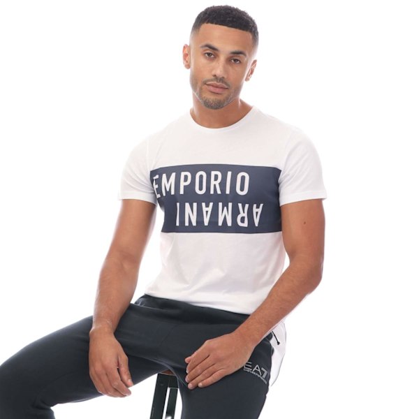 Emporio Armani Herr T-shirt med Rund Hals L Vit/Marinblå White/Navy L