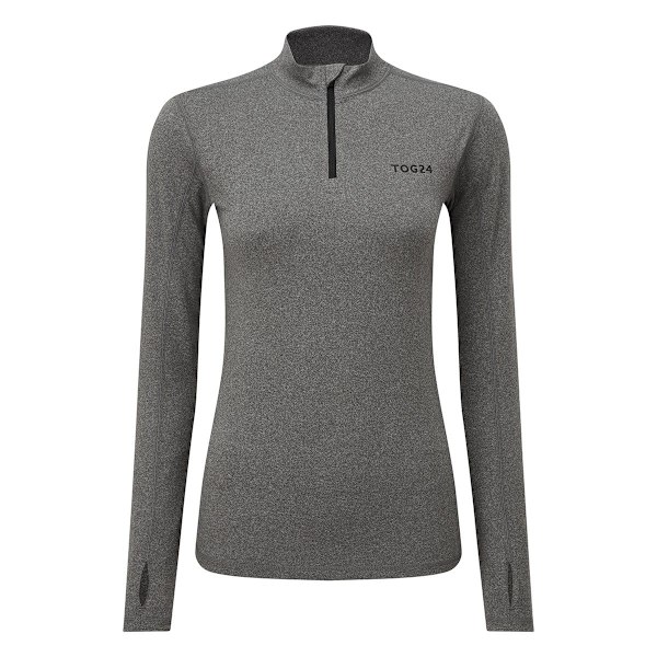 TOG24 Dam/Kvinnor Snowdon Zip Neck Termisk Topp 10 UK Grå Mar Grey Marl 10 UK