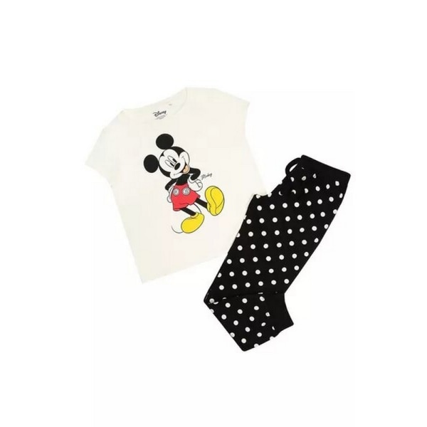 Disney Dam/Dam Tidlös Mickey Mouse Lång Pyjamas Set L Cr Cream/Black/White L
