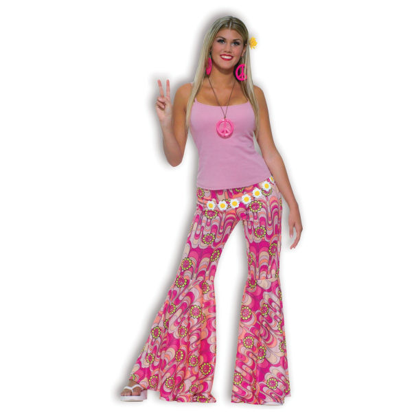 Bristol Novelty Womens/Ladies Flower Power Bell Bottom Trousers Pink M