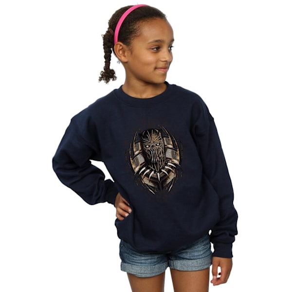 Marvel Girls Black Panther Gold Killmonger Sweatshirt 5-6 år Navy Blue 5-6 Years