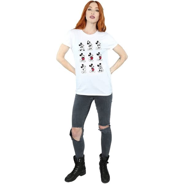 Disney Dam/Dam Mickey Mouse Evolution Bomull Boyfriend T-shirt White L