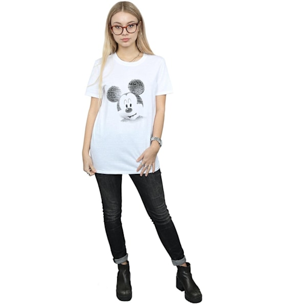 Disney Dam/Damer Mickey Mouse Ansikte Bomull Boyfriend T-Shirt White S