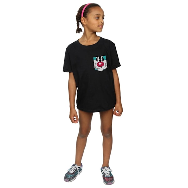 Looney Tunes Girls Sylvester Face Faux Pocket Bomull T-shirt 5-6 år Svart Black 5-6 Years