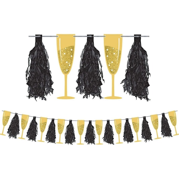 Amscan Glitter Champagne Flute Banner En Storlek Guld/Svart Gold/Black One Size