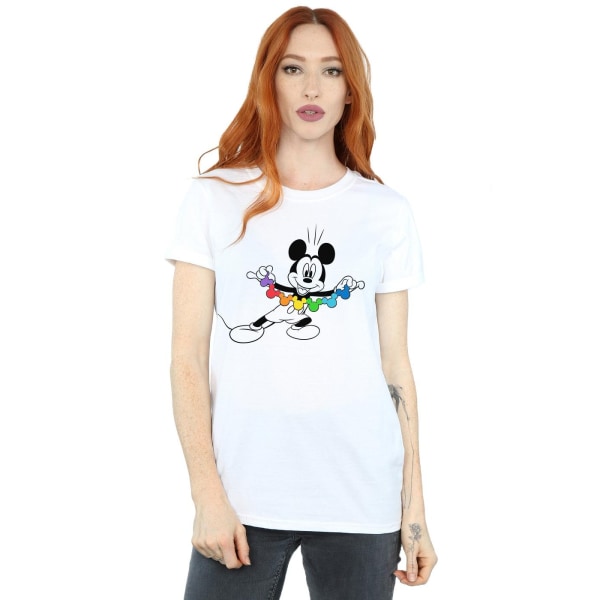 Disney Dam/Kvinnor Mickey Mouse Rainbow Chain Bomull Boyfriend T-Shirt White M