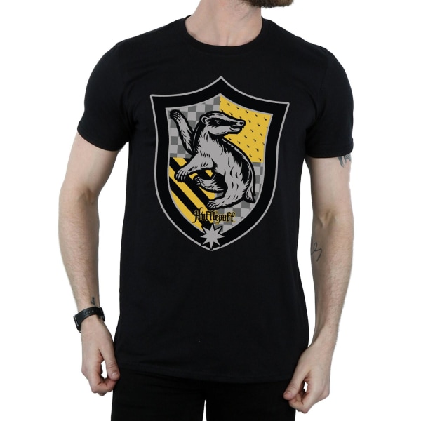 Harry Potter Mens Hufflepuff Crest Flat T-Shirt L Svart Black L