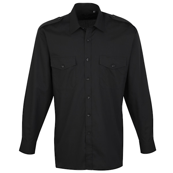 Premier Herr Långärmad Pilot Plain Work Shirt 17.5 Svart Black 17.5