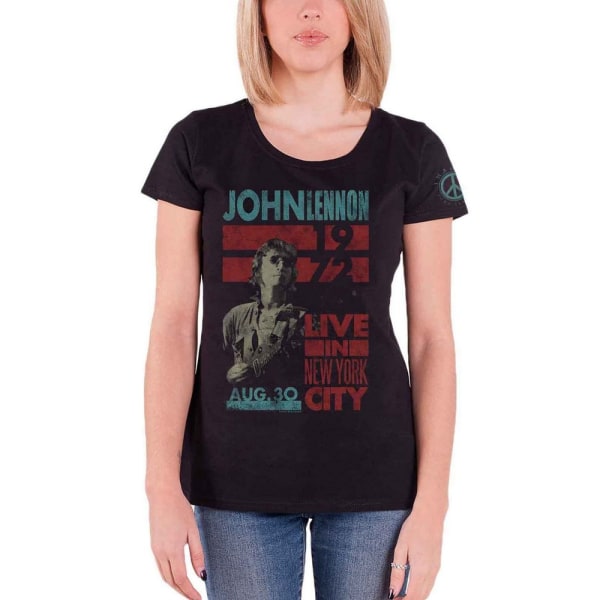 John Lennon Dam/Kvinnor Live In New York City T-Shirt XXL Bla Black XXL