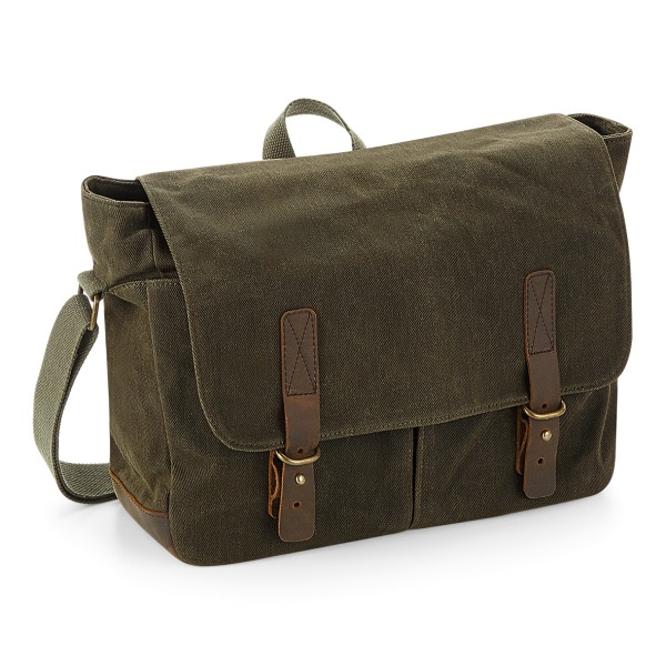 Quadra Heritage vaxad canvas messenger-väska One Size Olivgrön Olive Green One Size