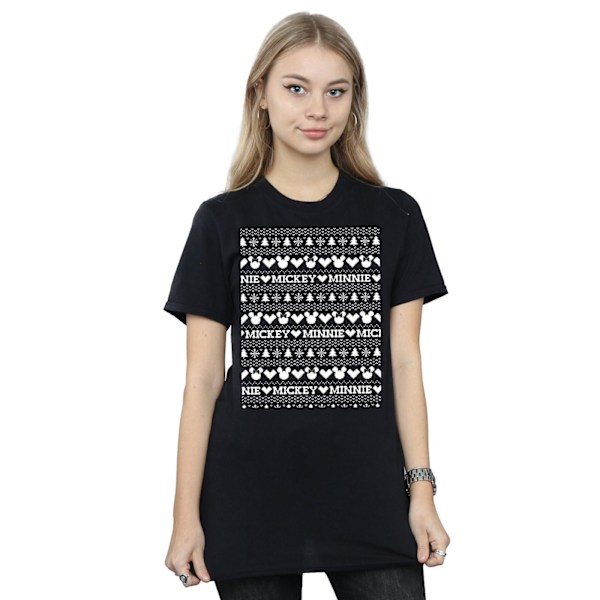 Disney Dam/Damer Mickey Och Minnie Jul Fair Isle Bomull Boyfriend T-Shirt L Svart Black L