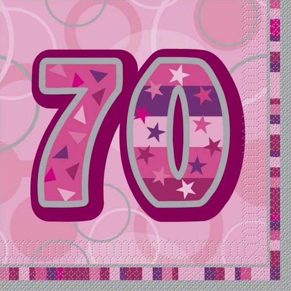 Unika festpapper Glitz 70:e engångsservetter (16-pack) O Pink One Size