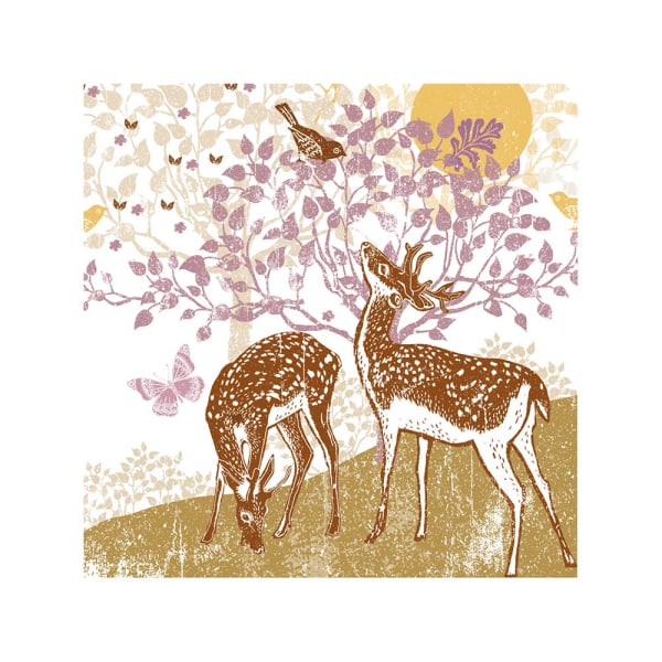 Summer Thornton Woodland Nature Deer Print 30cm x 30cm Vit/Brun White/Brown/Purple 30cm x 30cm