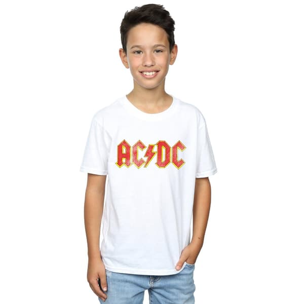 AC/DC Pojkar Distressed Bomullslogotyp T-shirt 7-8 År Vit White 7-8 Years