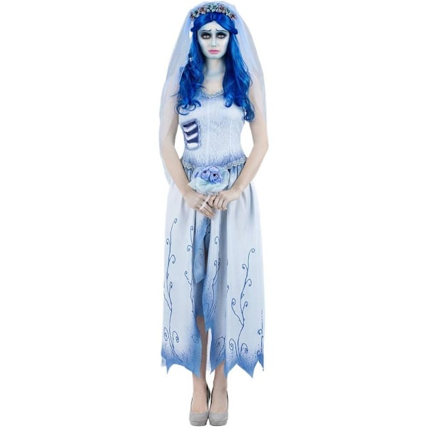 Corpse Bride Dam Emily Kostymset M Vit/Blå White/Blue M