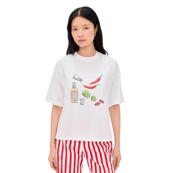 Never Fully Dressed Dam/Kvinna Grafiskt Tryck Oversized Kortärmad T-shirt White 12 UK