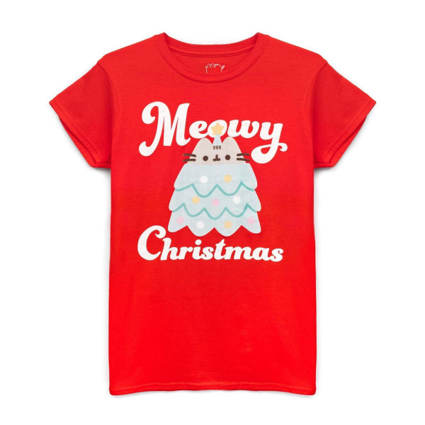 Pusheen Dam/Dam Meowy Christmas T-Shirt XXL Röd Red XXL