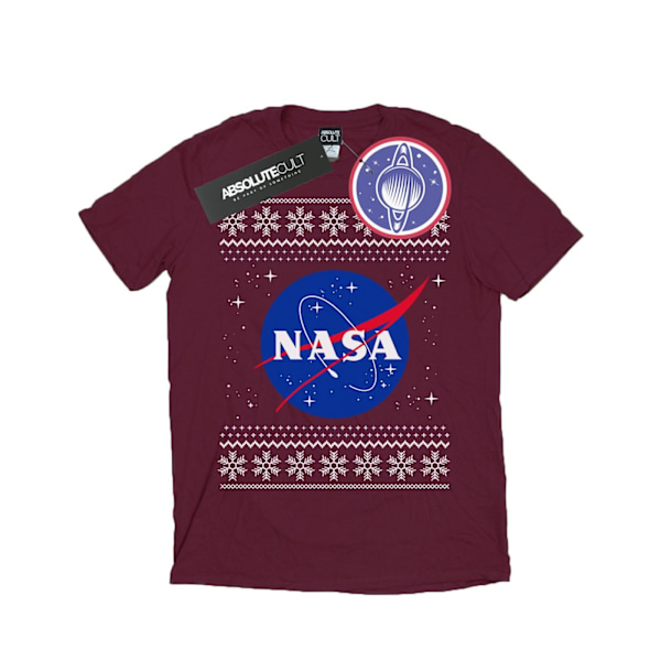 NASA Dam/Damer Classic Fair Isle Bomull Boyfriend T-Shirt S Burgundy S