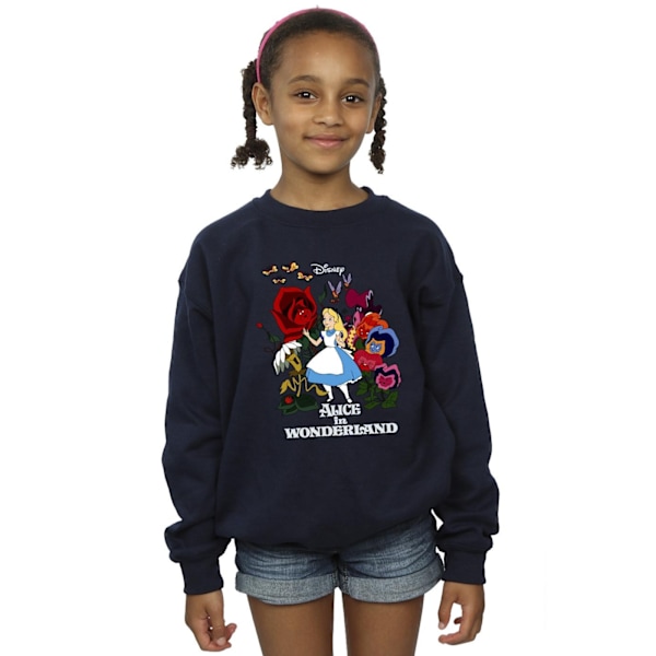 Disney Flickor Alice I Spegelland Blommor Sweatshirt 9-11 År Navy Blue 9-11 Years