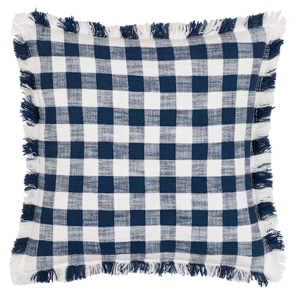 Yard Barton Fransad Rutig Kuddeöverdrag 45cm x 45cm Marinblå Navy 45cm x 45cm