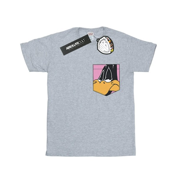 Looney Tunes Boys Daffy Duck Face Faux Pocket T-Shirt 7-8 år Sports Grey 7-8 Years