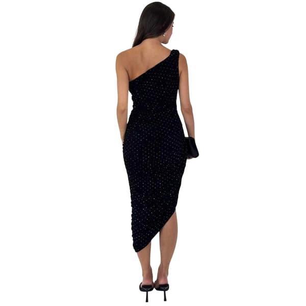 Ax Dam/Dam Polyester Ruched One Shoulder Midi Klänning 14 UK Black 14 UK