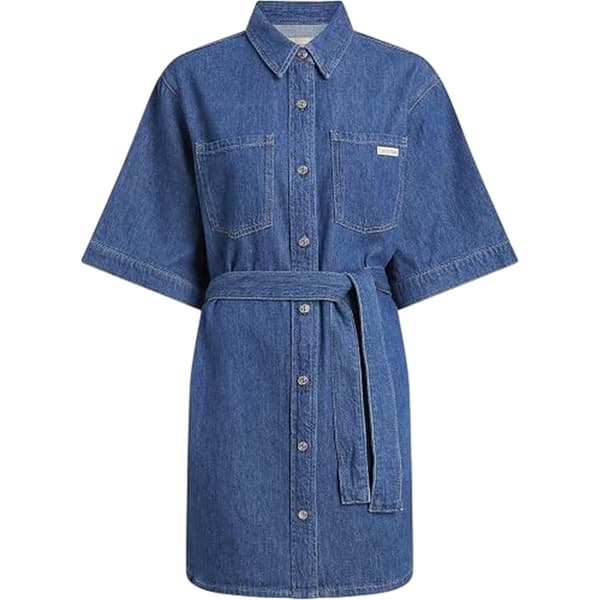 Calvin Klein Dam/Kvinnor Denim Kragad Boxig Miniskjortklänning Medium Blue 8 UK