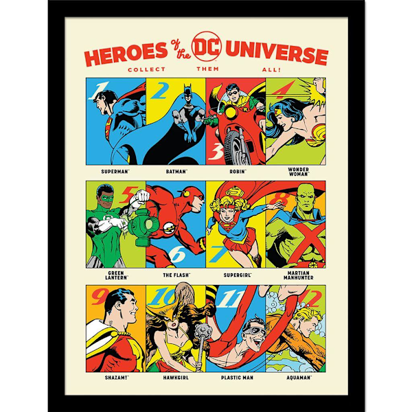 DC Comics Hjältar Från DC Universe Inramad Tryck 40cm x 30cm Mu Multicoloured 40cm x 30cm