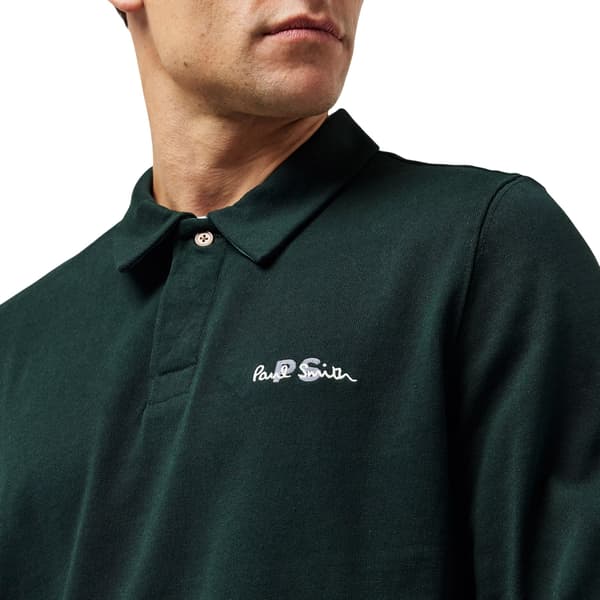 Paul Smith Herr Broderad Logotyp Bomull Långärmad Pikétröja Green XXL
