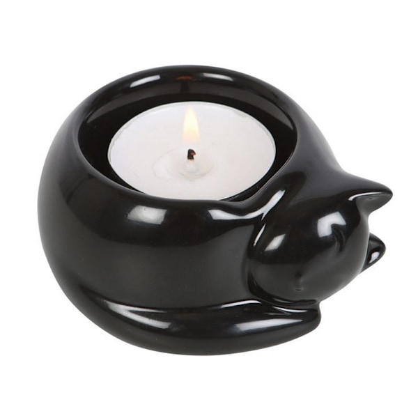 Something Different Keramisk Katt Tealight Hållare En Storlek Svart Black One Size