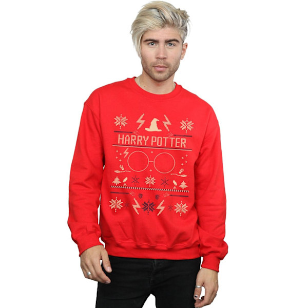 Harry Potter Julmönstrad Sweatshirt för Herrar M Röd Red M