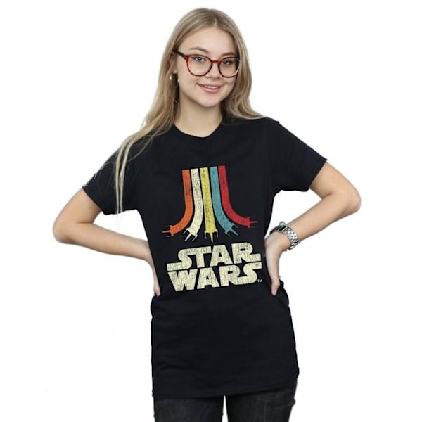 Star Wars Dam/Damer Retro Regnbåge Bomull Boyfriend T-shirt Black XL