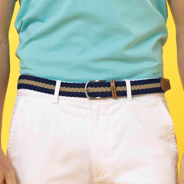Asquith & Fox Herr Tvåfärgad Randig Flätad Stretchbälte En Storlek Navy/Khaki One Size