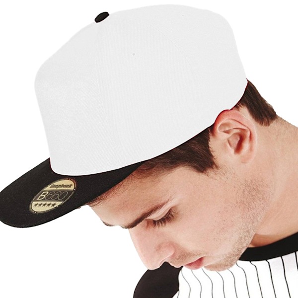 Beechfield Unisex Original Flat Peak Snapback Cap (2-pack) O White/Black One Size