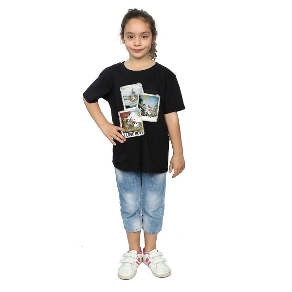 Frozen T-shirt i bomull med Olaf Polaroid för flickor 9-11 år, svart Black 9-11 Years