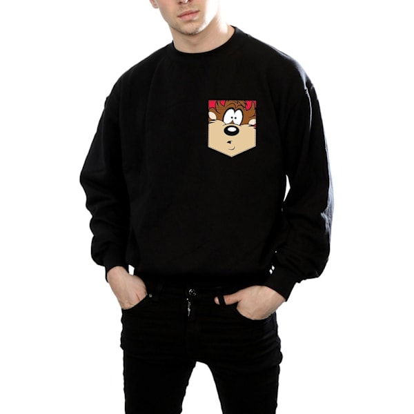 Looney Tunes Herr Tasmanian Devil Ansikte Faux Fick Sweatshirt M Black M