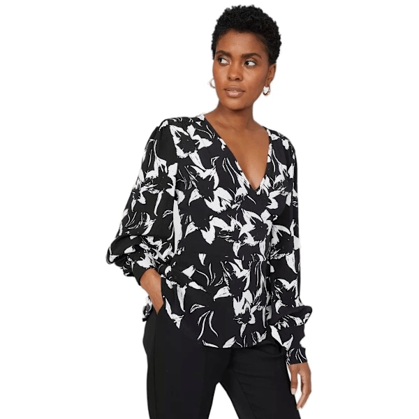 Principles Dam/Damer Bodice Blommig V-ringad Topp 12 UK Monokrom Monochrome 12 UK
