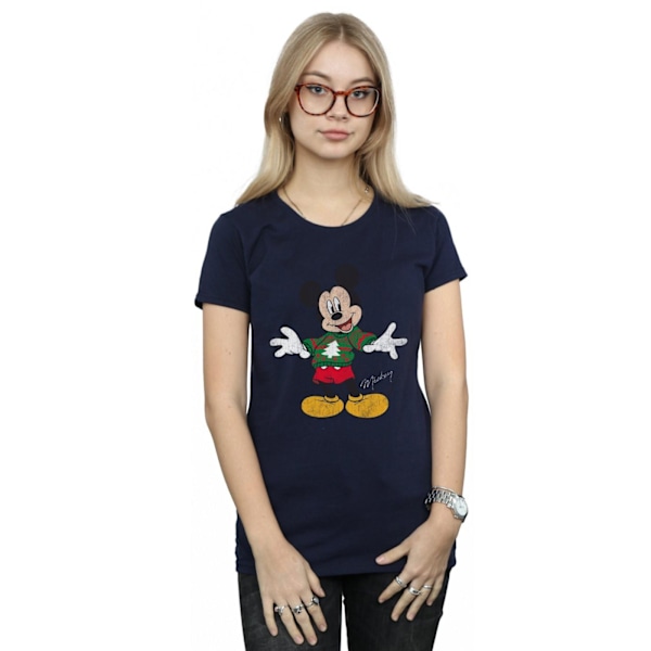 Disney Dam/Kvinnor Musse Pigg Jultröja Bomull T-shirt Navy Blue M