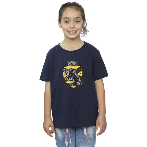 Harry Potter flickor Hufflepuff bröstmärke bomull T-shirt 3-4 år Navy Blue 3-4 Years