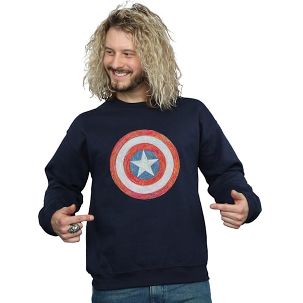 Marvel Herr Captain America Sketched Shield Sweatshirt 4XL Marinblå Navy Blue 4XL