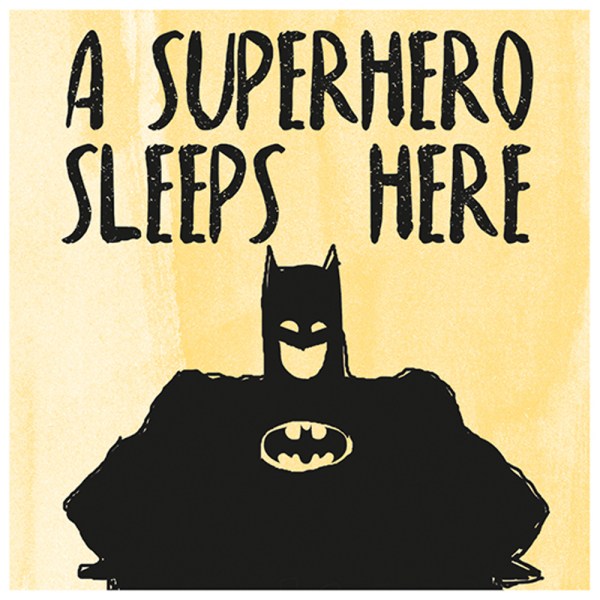Batman En superhjälte sover här tryck 30 cm x 30 cm gul/svart Yellow/Black 30cm x 30cm