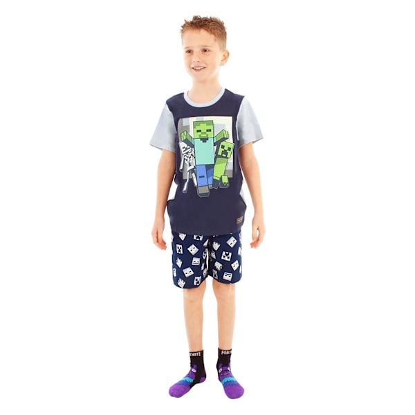 Minecraft Pojkars Undead Kort Pyjamas Set 8 År Blå Blue 8 Years