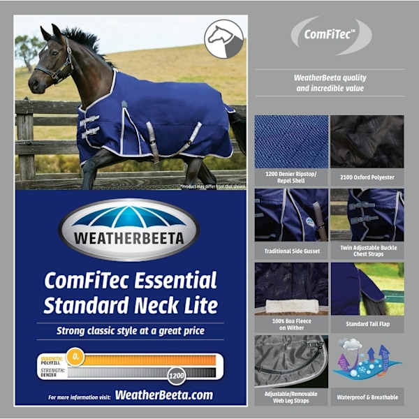 Weatherbeeta Comfitec Lite Essential Standard Neck Utedäck Navy/Silver/Red 4 ft 6