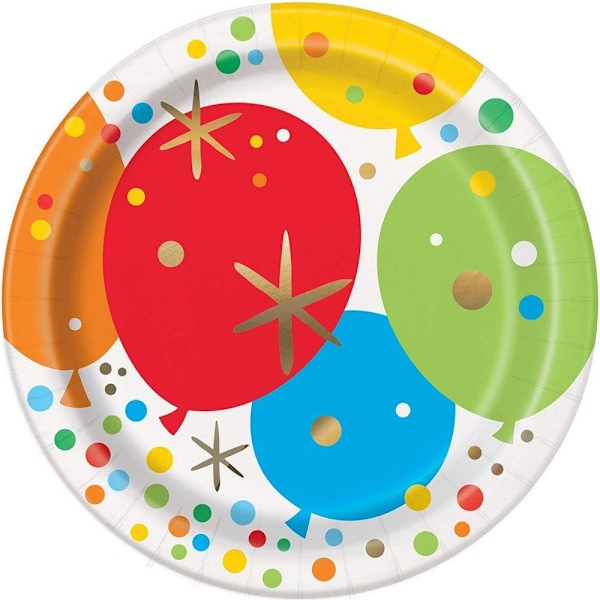Unik fest regnbågsballonger efterrättsplatta (förpackning om 8) En storlek Multicoloured One Size
